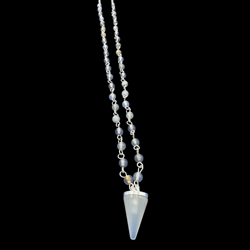 Charming Charlie White Clear Sphere Pendant Beaded 30" Necklace Boho Chic